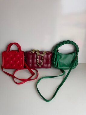 Mini Handbag Bundle 3pc Red Green Crossbody Woven Chain Trendy Bags